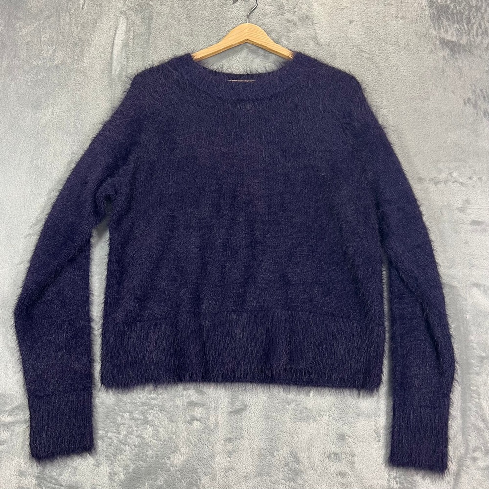 Sanctuary Eyelash Knit Sweater Womens Medium Purple Fuzzy Crew Neck Winter Fall